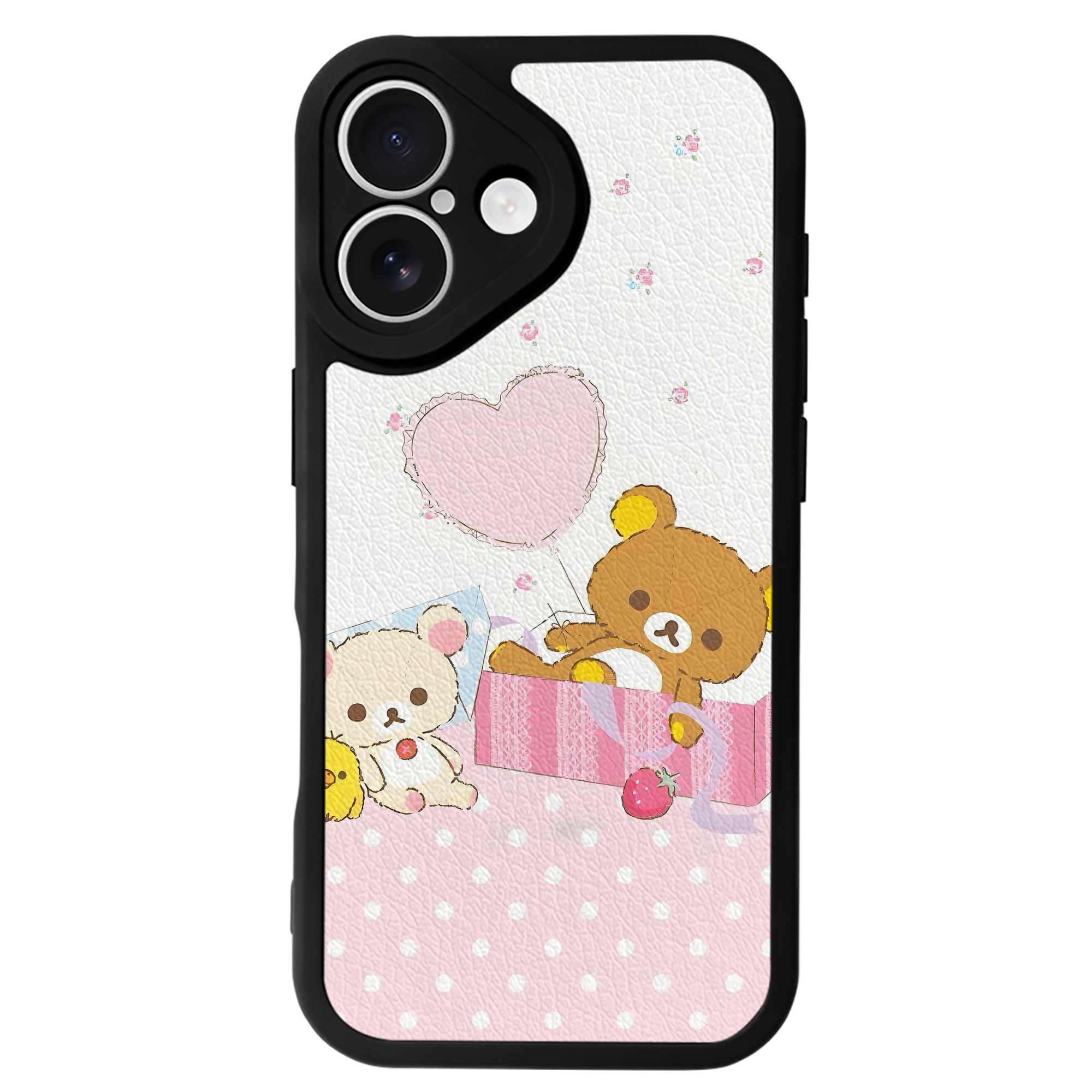（画像用） リラックマ リラックマ キイロイトリ Rilakkuma Korilakkuma Kiiroitori 【iPhone 16シリーズ対応】シリコンスマホケース（レザー調） 材質：シリコン